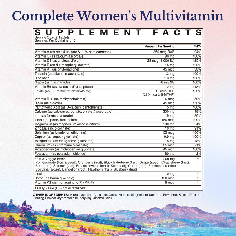 Vitalitown Women’s Multivitamin, Methylated Multivitamins & Multiminerals, A-K Vitamins, Iron, Zinc, Supergreens & More, Women 's Wellness, Hair Growth, High Absorption, Easy to Swallow, 90 Tablets