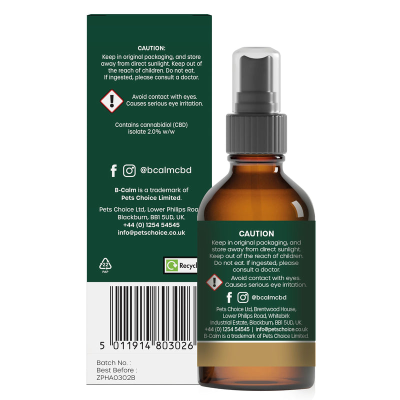 B-Calm CBD Oil Pet Calming Spray for Dogs & Cats - Safe & THC-Free to Naturally Calm Pets (100ml) 100ml
