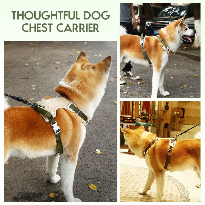 Dog Harness Adjustable Reflective Easy Control for Medium/Large Dog Harness with A Free Heavy Duty 5ft Dog Leash (XL (Neck: 23.6"-31", Chest: 26.7"-36.6")(khaki, extra large) khaki - BeesActive Australia