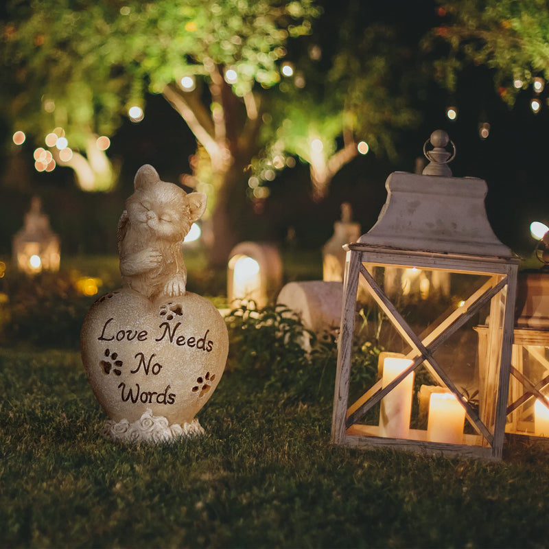 Relaxdays grave decoration for cat, keepsake animal, gravestone heart and cat angel, cat memorial stone, weatherproof, cream - BeesActive Australia