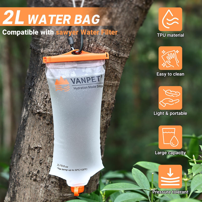 2L&1L Water Bag Compatible with Sawyer Squeeze Water Filter, Durable TPU Material, BPA & PVC Free Squeeze Pouch, Collapsible Hydration Canteens for Camping Hiking Cycling