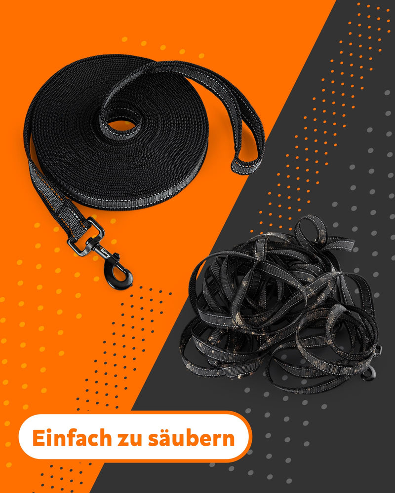 Toozey Tow Lead for Small to Large Dogs with Non-Slip Rubber and Reflective Strips, 5m, 10m, 15m, 20m Soft and Strong Nylon Long Dog Lead and Practice Lead for Training, 15m x 2.5cm Black - BeesActive Australia