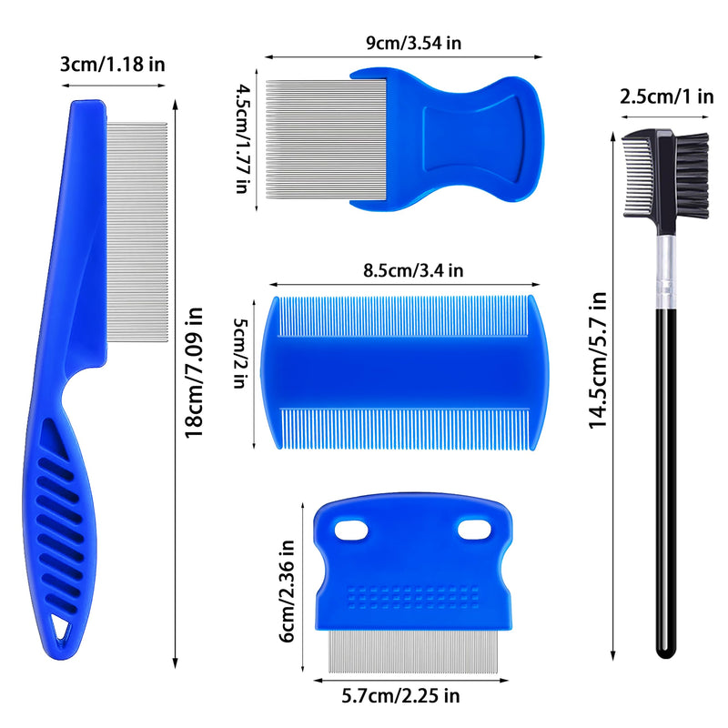 5 Pack Flea Lice Comb,Stainless Steel Dog Cat Grooming Combs With Rounded Teeth,Double-Sided Tear Stain Remover,Dematting Comb For Dogs Cats Ideal For All Types Of Small, Medium, Large Pets Blue - BeesActive Australia