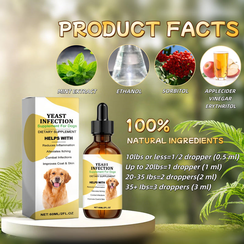 Natural Yeast Infection Treatment for Dogs, Dog Itchy Skin Relief & Ear Infection Treatment Inflammation Relief, Dog Antibiotics for All Breeds and Size, Vet-Formulated Herbal 60ml