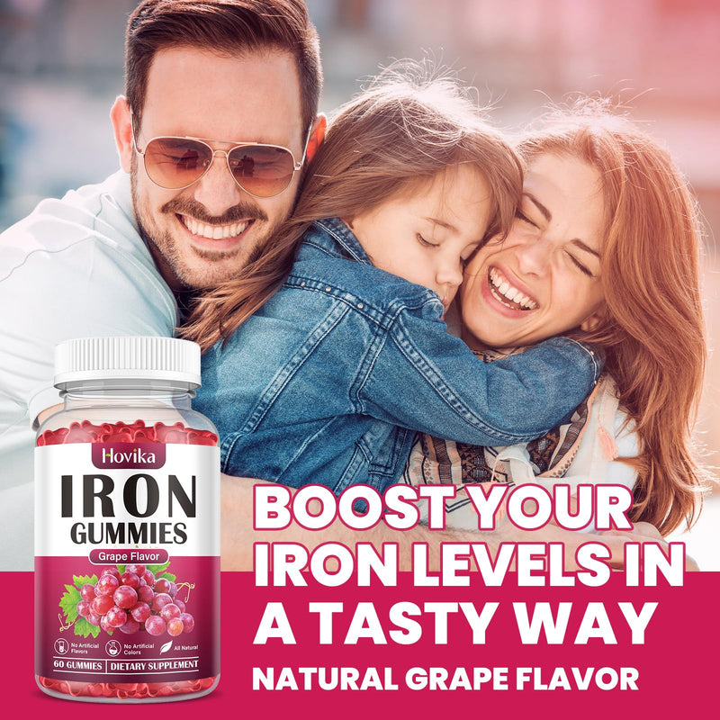 (2 Pack) Iron Gummies Supplement for Women & Men, Iron Supplements for Anemia with Vitamin C, B12, Folate-Blood Builder & Energy Support for Iron Deficiency - Grape Flavor, Vegan, 120 Gummies 120 Count (Pack of 1)