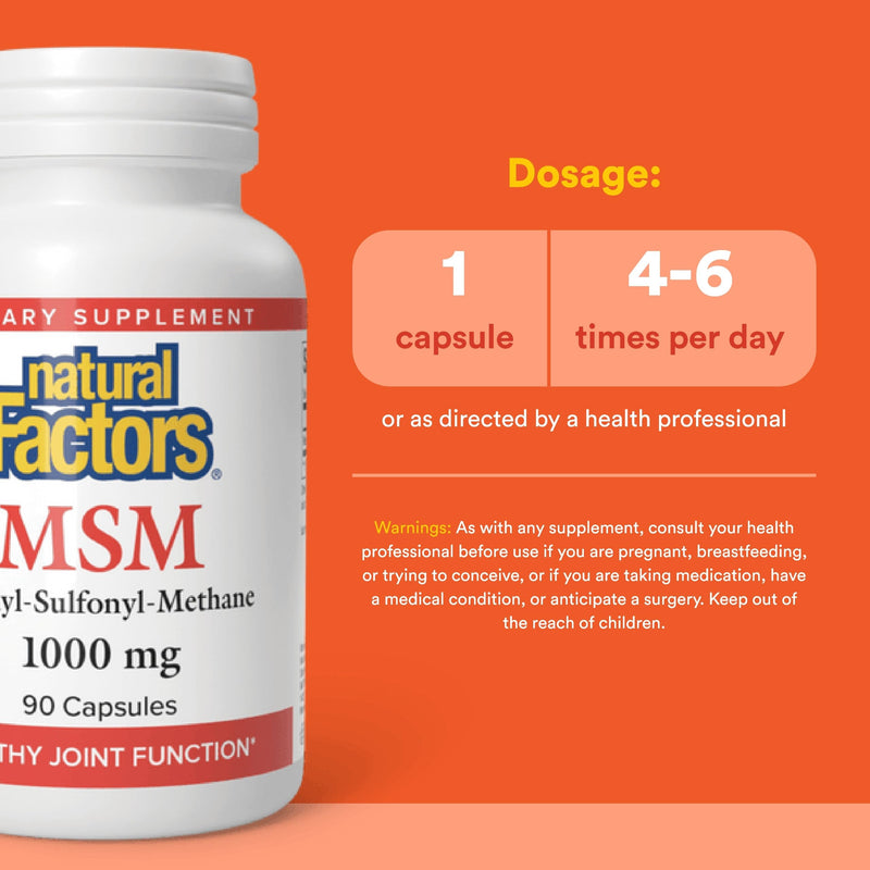 Natural Factors, MSM, Supports Healthy Joints, Hair, Skin and Nails, 90 Capsules 90 Count (Pack of 1)