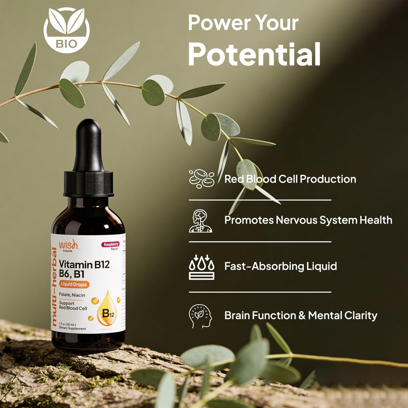 Vitamin B12 Liquid Drops 5000mcg, Liquid B12 Sublingual Drops & B12 Methylcobalamin for Women & Men Vitamin B Complex Energy Boost, Focus & Mood, Brain Health Support, 30ml x 2 Pack