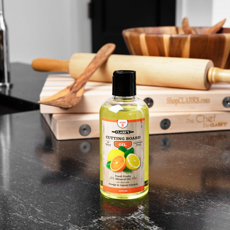 CLARK'S Cutting Board Oil - Food Grade Mineral Oil for Cutting Board - Enriched with Lemon and Orange Oils - Butcher Block Oil and Conditioner - Mineral Oil - Restores and Protects All Wood - 12oz Orange & Lemon - 12 OZ (Most Popular) - BeesActive Australia