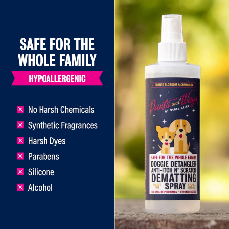 Rebel Green Pants & Wags Anti-Itch & Scratch Dematting Spray - Leave-in Detangler Spray for Dogs and Cats - Orange Blossom & Chamomile - Hypoallergenic - No Dyes or Perfumes - 8 oz - 2 Pack