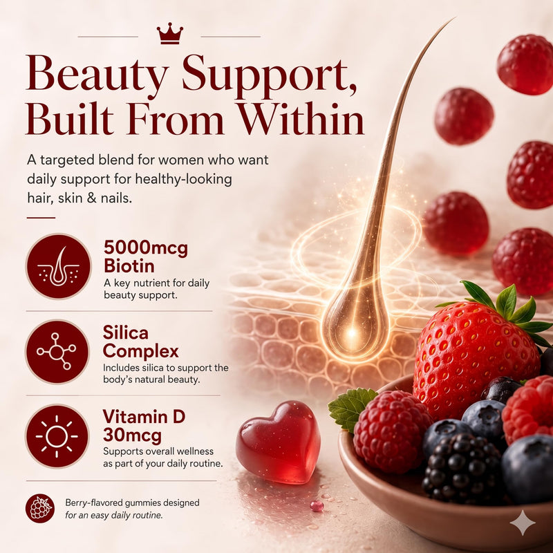 Hair Growth Gummies for Black Women, with Biotin-Silica Complex (5000mcg Biotin) & Vitamin D (30mcg), Supports Hair, Skin & Nail Health, Non-GMO, 60 Gummies