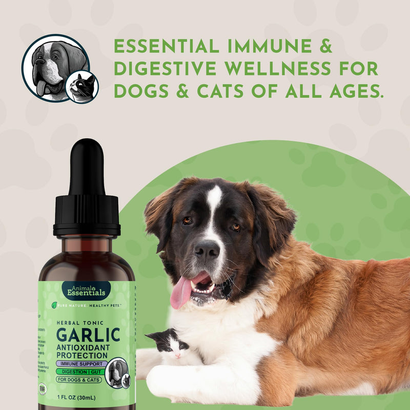 Animal Essentials Garlic Herbal Tonic for Dogs & Cats - Liquid Garlic Extract Supplement, All Natural, Provides Digestive & Immune Support, Antioxidant Protection for Pets - 1 fl oz 1 Fl Oz (Pack of 1)