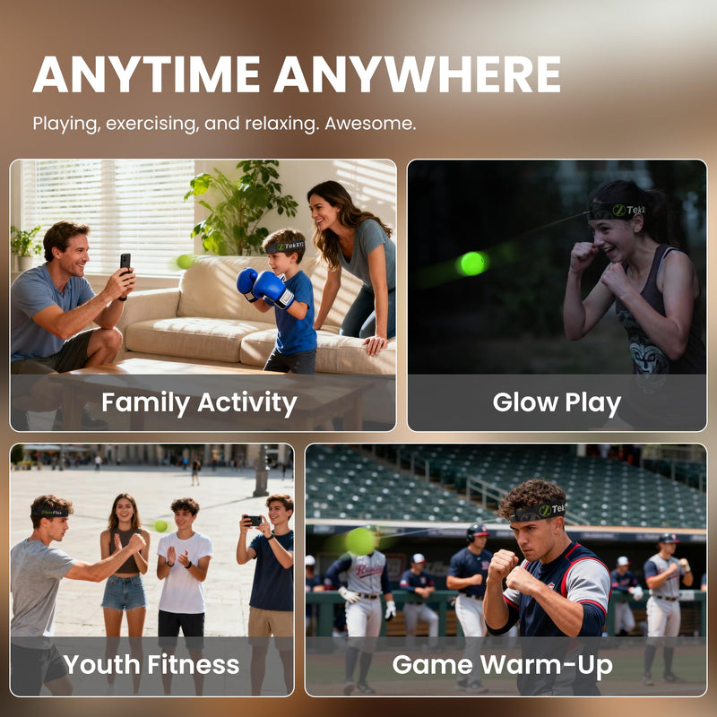 GlowFlex™ Reflex Ball with Counter App, Glow-in-the-Dark | TekXYZ® Online Community for Boxing Ball, Ideal for Coordination, Stress Relief, Home Workouts & Fitness | Stocking Stuffer Gift for All Ages - BeesActive Australia