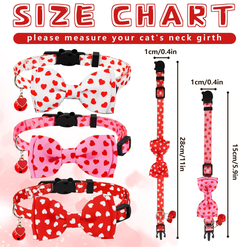 3Pcs Valentine's Day Cat Collar Love Heart Bowtie Collar with Breakaway Bell Red White Pink Adjustable Kitten Collar for Girl Boy Cat Small Pet - BeesActive Australia