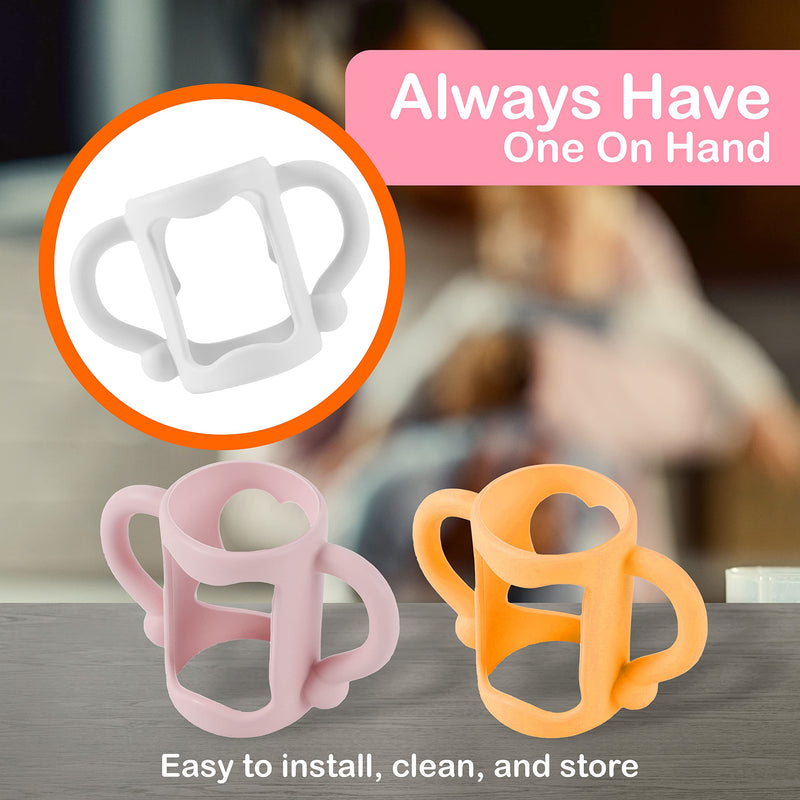 (3-Pack) Bottle Handles for Dr Brown Baby Bottles with Easy Grip Handles to Hold Their Own Bottle - BPA-Free Soft Silicone (White Pink Orange) White Pink Orange Style A - BeesActive Australia