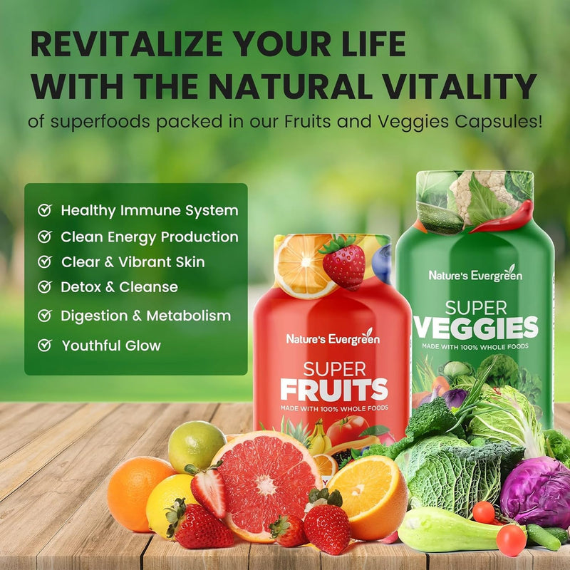 Fruits and Veggies Supplement - Nature Fruits and Vegetables Supplements - Vegan, Non GMO, Soy Free, Superfood Vitamins & Minerals Nutritional Balance - (Total 180 Capsules - Pack of 2) Made in USA 90 Count (Pack of 2)