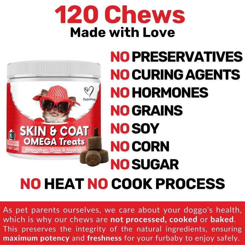 NutriPaw Skin & Coat Omega Treats - Nourish, Strengthen, Protect Skin & Coat, Reduce Excessive Shedding - Rich in EPA & DHA - Perfect for Small, Medium and Large Dogs