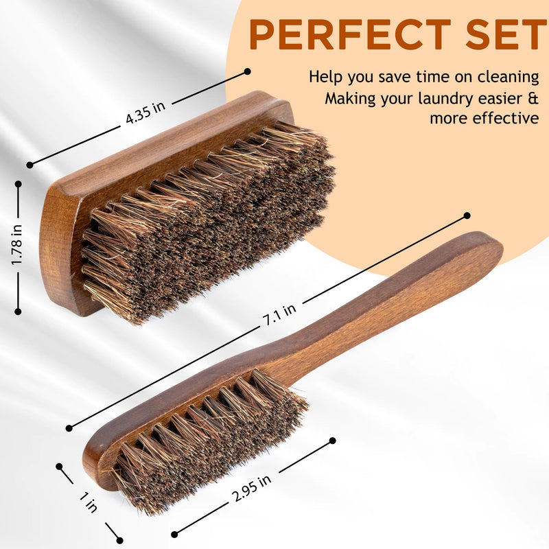 Horsehair Laundry Stain Brushes Set 2pcs by TAKAVU, Natural Soft Bristle for Scrubbing Out Tough Stains on Delicate Fabrics Knits Cotton Leather Washable Fabrics Horse Hair Bristle - 2pcs