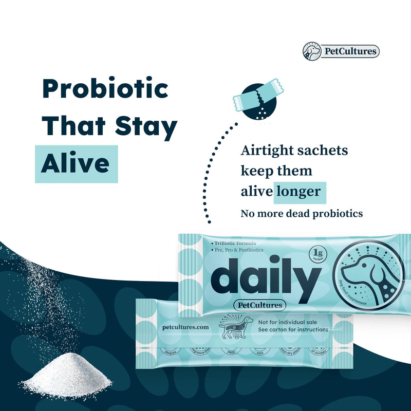 PRO Daily Probiotics for Dogs, Gut Health PRE, PRO, and Post-biotic Powder Supplement with Digestive Enzymes, Dog Probiotics for Digestive Health, 30 Packs (Daily) - PawsPlanet Australia