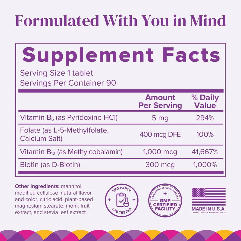 BariMelts Vitamin B12 Plus, 90 Fast-Dissolving Tablets (3-Month Supply), Sugar-Free Bariatric Vitamins for Women, Includes B12, B6, Folate and Biotin, Natural Cherry Flavor 90 Count (Pack of 1)