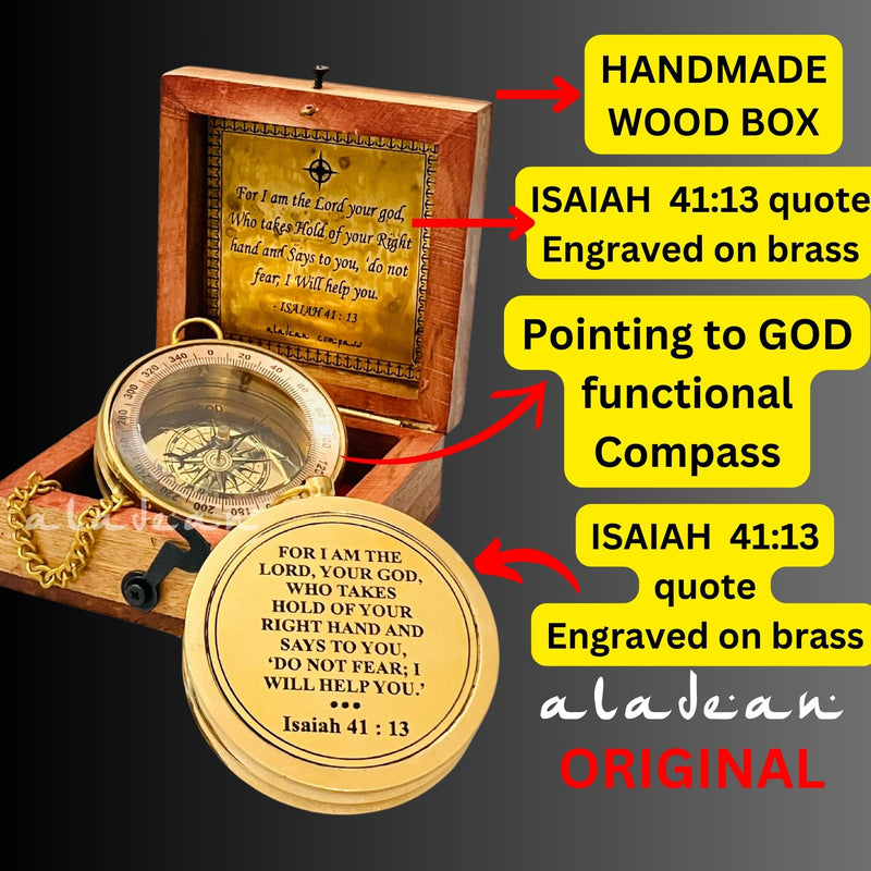 Divine Path Finder Compass - Isaiah 41:13 Quote Engraved Inspirational Gift of Heavenly Guidance Uplifting Appreciation Gifts - BeesActive Australia