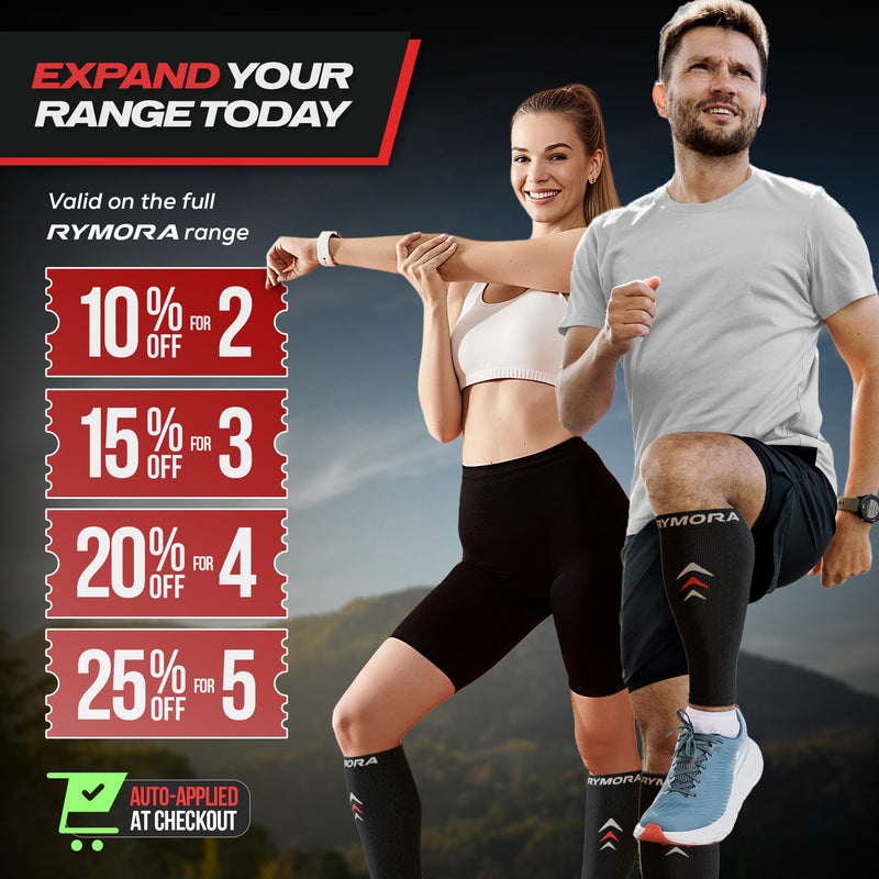 Rymora Calf Compression Sleeves Men Women - Leg Compression Sleeve Footless Socks - Shin Splint Relief Fitness Running Medium Black - BeesActive Australia