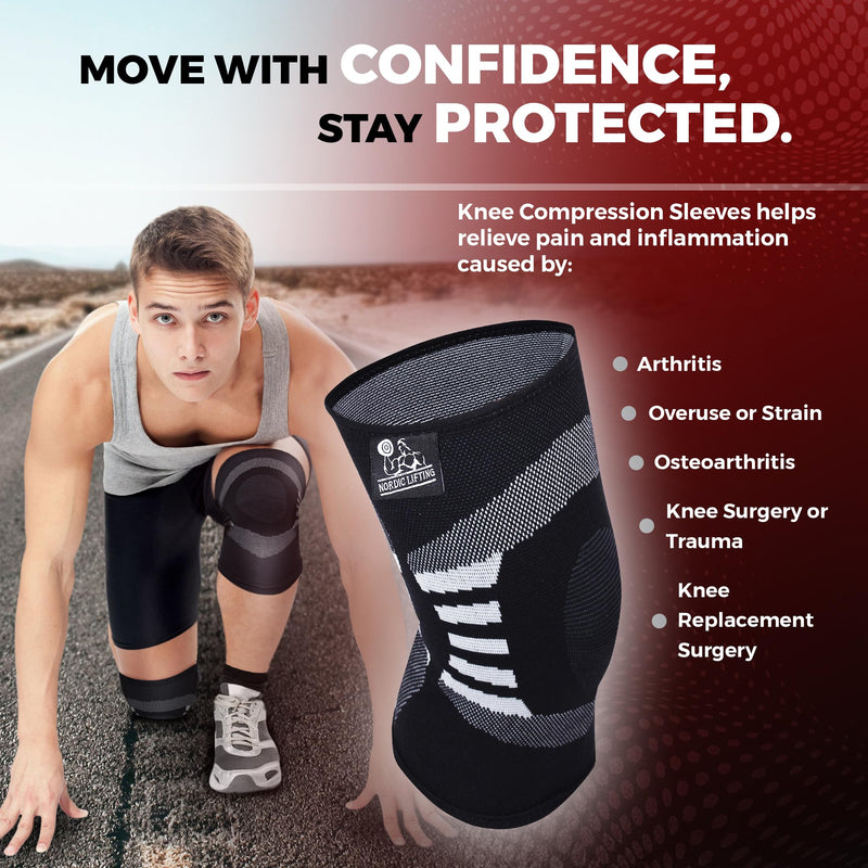 Nordic Lifting Knee Support Brace Compression Sleeves (1 Pair) - Support for Men Women Arthritis Relief & Injury Prevention Medium Grey - BeesActive Australia