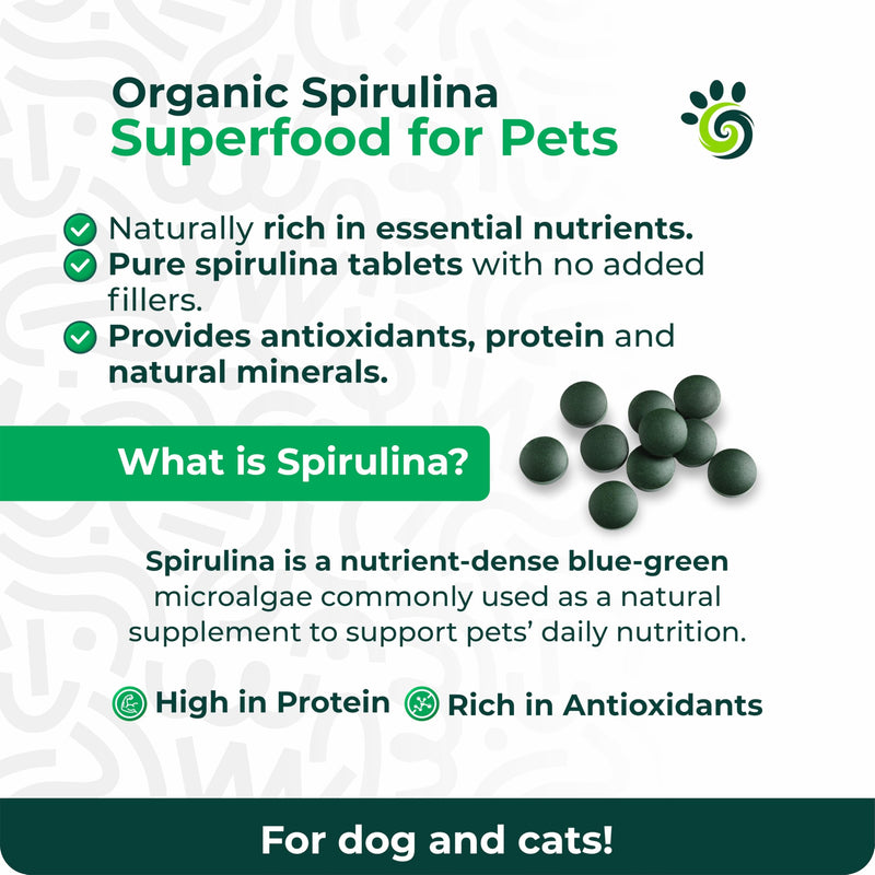 Spirulina Tablets for Dogs & Cats, Plant-Based Microalgae Pet Supplement, Easy Daily Tablet Format, Supports Daily Wellness + Skin & Coat, 60 Count Tablets 60 count