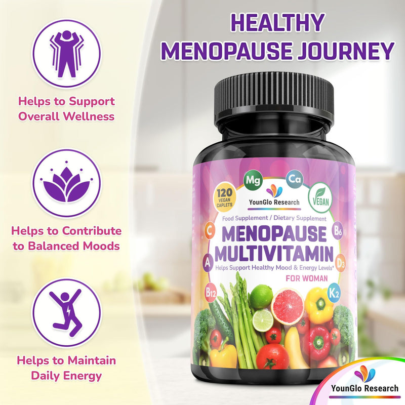Menopause Supplement - 120 Vegan Caplets - Menopause & Perimenopause Relief Support - Food and Dietary Vitamins - Multivitamin for Women