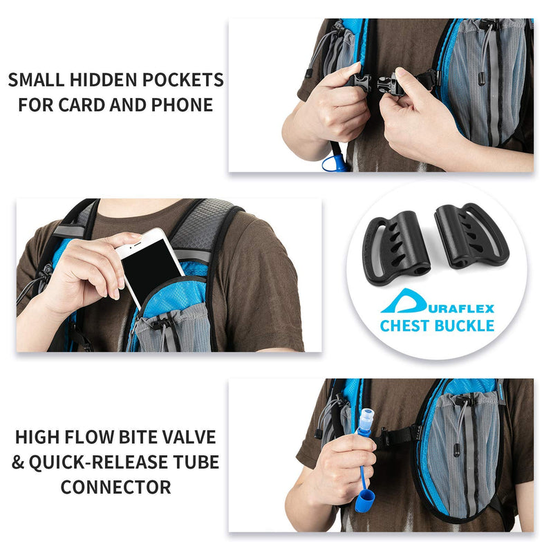 Gelindo Hydration Backpack Running Water Backpack with 2L Hydration Bladder, Insulated Cycling Hydration Vest Packs Blue