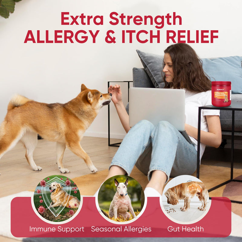 Dog Allergy Chews, Itch Relief for Dogs, Allergy Relief and Immune Supplement,Probiotics for Dogs,Support Seasonal Allergies, Gut & Digestive Health(Premium Pack) Red Extra Large