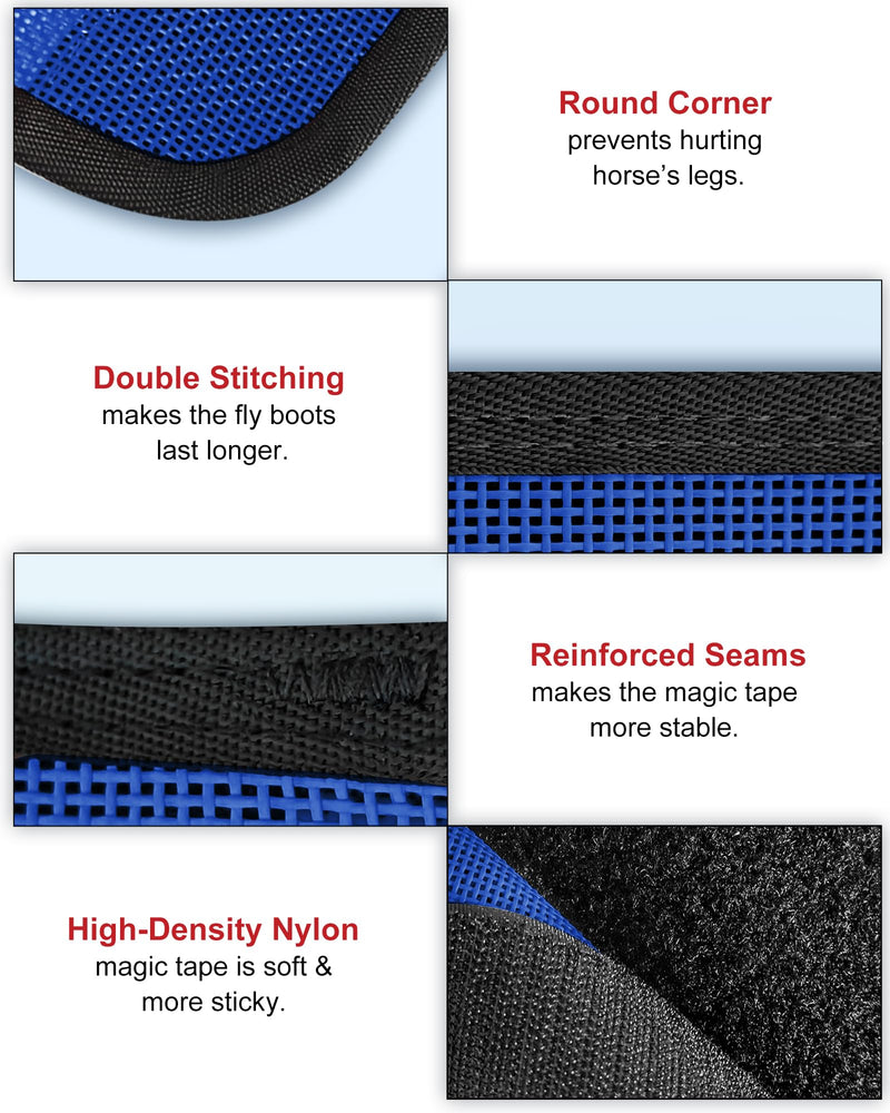 Fly Boots for Horses Set of 4 Legs Universal Size Breathable PVC Equine Fly Boots Horse leggings - Reduce Stomping & Hoof Damage and Protect Pony & Donkey (Blue) Blue - BeesActive Australia