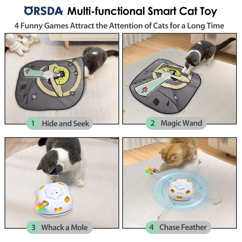ORSDA Cat Toys, 4 in 1 Interactive Cat Toy Automatic Cat Toys for Indoor Cats Kitten Toys for Indoor Kittens, 8 Holes Mice Whack-A-Mole, Hide and Seek Smart Motion with 5PCS DIY Replacement Refills Space Cat - BeesActive Australia