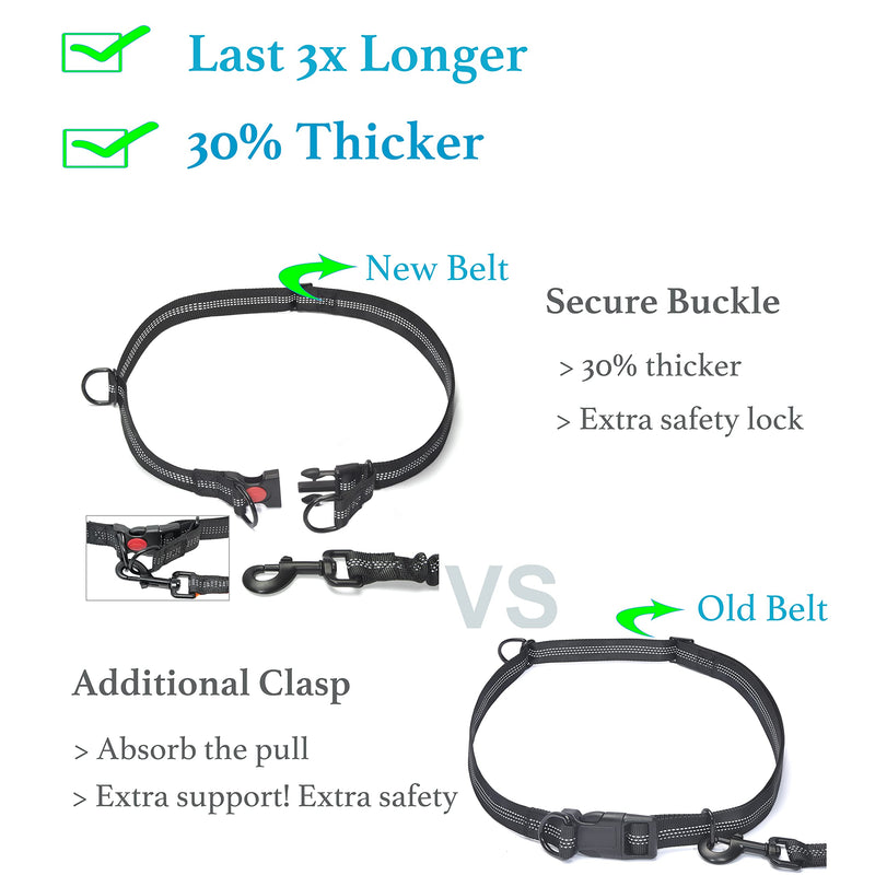 Hands Free Dog Leash for Running, Walking, Hiking, Durable Dual-Handle Bungee Leash with Reflective Stitching and an Adjustable Waist Belt, for Up to 150 lbs Large Dogs (Medium/Large, Black) Medium/Large