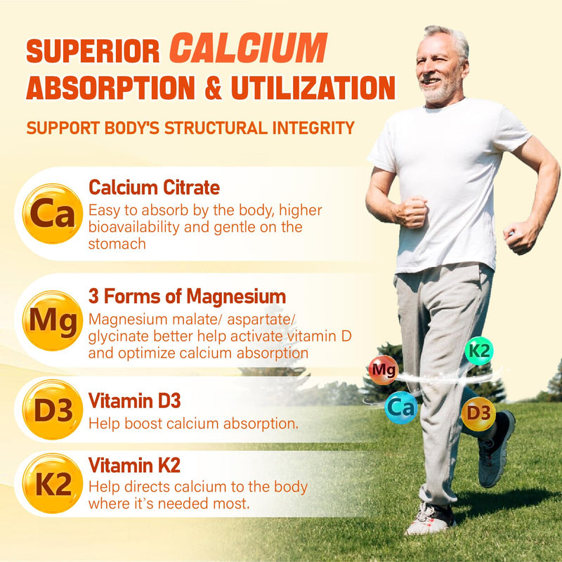 Calcium Magnesium Supplement Gummies for Adults: Calcium Citrate 600 mg with Vitamin D3 & K2 for Women Men - Supports B0ne Strength, Better Zzz, Muscles, Energy & Immune (60 Count) 60 Count