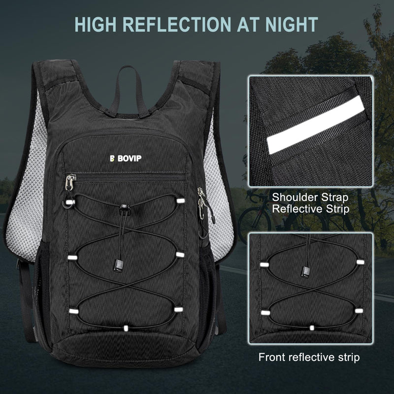 BOVIP Lightweight Hydration Back,15L Multipurpose Hiking Backpack with 1.5L Water Bladder ,Hydro Water Daypack for Cycling Hiking Rave for Men Women Black