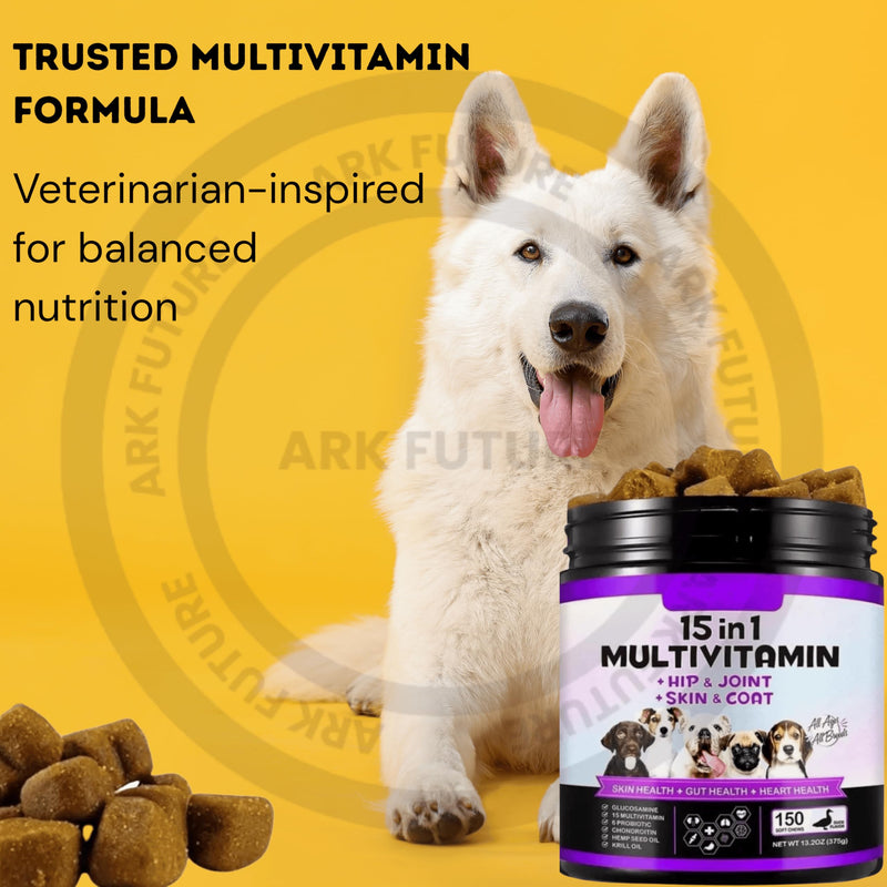 15-in-1 Multivitamin Dog Chews – Duck Flavor, Soft Treats for Hip, Joint, Skin & Coat Support, Digestive Health, Immunity & Overall Wellness – 150 Soft Chews (Pack of 1)