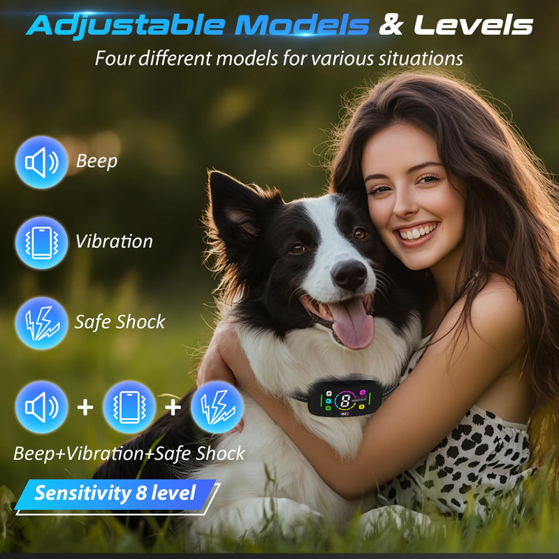 Barking Collar, 2025 New Model Barking Collar, Rechargeable Anti-Barking Training Smart Collar, Bell Vibration and Electric Shock Collar, with 8 Adjustable Sensitivity Levels Metallic Gray - BeesActive Australia