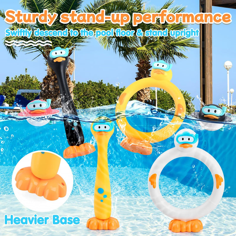 WeeHomm Pool Diving Toys for Kids, 9 PCS Swimming Pool Diving Rings, Summer Duck Dive Sticks with Duck Float Toys for Kids 4-8 8-12, Fun Outdoor Underwater Pool Games for Teens