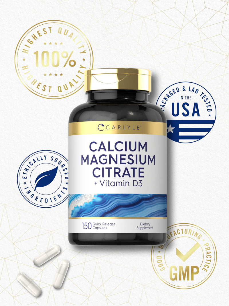 Carlyle Calcium Magnesium Citrate with Vitamin D3 | 150 Capsules | Non-GMO & Gluten Free Supplement