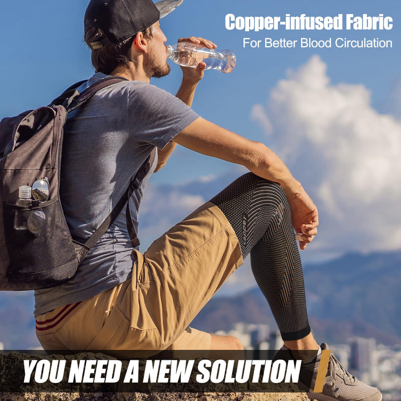 NEENCA Copper Compression Leg Sleeve, Ultra-thin Full Leg Sleeve with Copper Ions Infused Fabric for Knee Pain Relief, Muscle Recovery, Swelling, Inflammation, Promotes Circulation, Sports, Workout... X-Large High Copper - BeesActive Australia