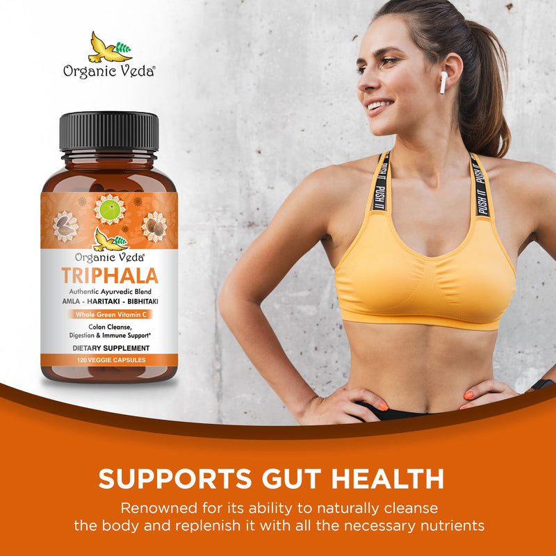 Organic Veda Triphala Capsules with Natural Amla, Haritaki, Bibhitaki Fruits - Herbal Triphala Powder Dietary Supplement for Colon Cleanse, Digestive, Immune Support - Vegan, Gluten Free - 120 Count - BeesActive Australia