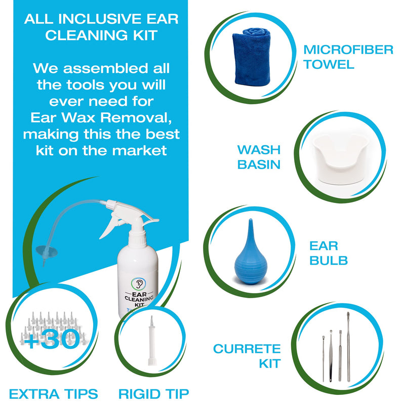 Ear Wax Removal Tool by Tilcare - Ear Irrigation Flushing System for Adults & Kids - Perfect Ear Cleaning Kit - Includes Basin, Syringe, Curette Kit, Towel and 30 Disposable Tips - BeesActive Australia