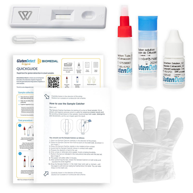 Gluten Detect Kit (2 Tests) - Rapid Home Test for Evaluating Gluten-Free Diet and Accidental Exposure via Stool.