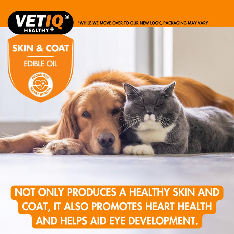 VETIQ Skin & Coat Edible Oil For Cats & Dogs, Grooming Supplement Helps With Healthy Skin & Coat, Itchy Dry Skin and Reduces Shedding, 250 ml (Pack of 1) Skin & coat Oil Dogs & Cats 250ml