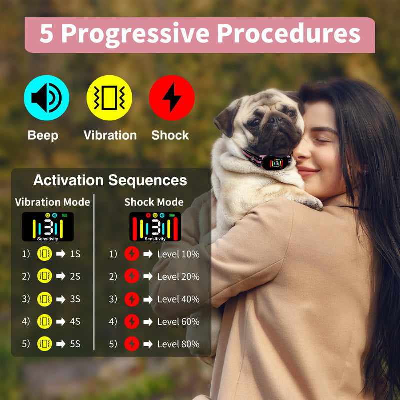 PetJoy Smart Bark Collar, Dog Bark Collar for Small Medium Large Dogs, Anti Bark Collar with Optional Shock - 3 Sensitivity Levels, Vibration or Shock Mode 2 in 1 - BeesActive Australia