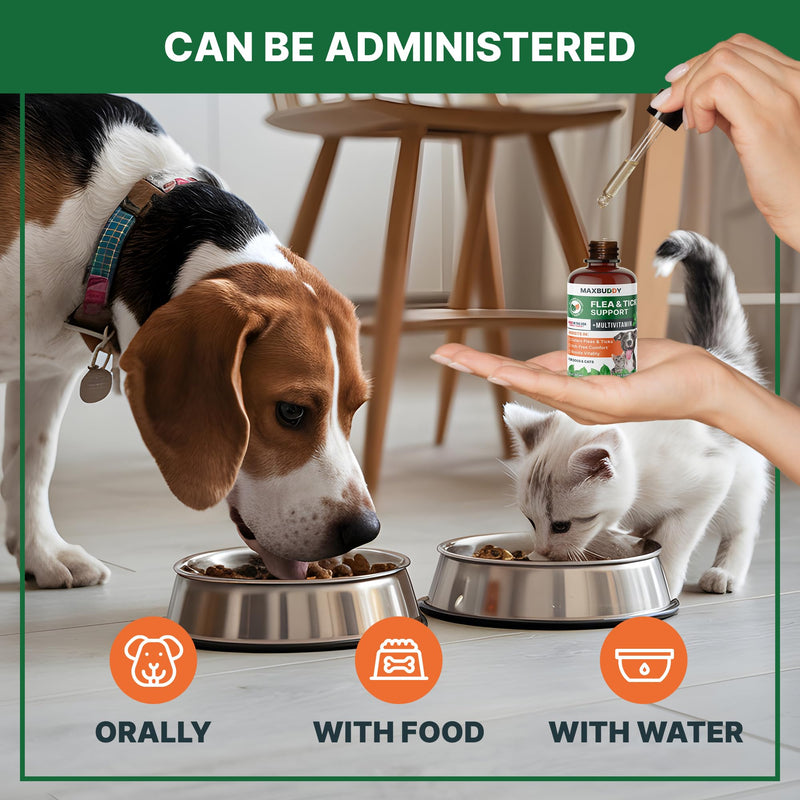 Flea and Tick Oral Prevention Support & Treatment for Dogs and Cats – Natural Flea Control with Multivitamin - Supplement Drops for Small and Large Dogs
