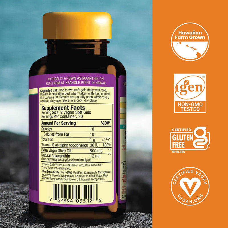Nutrex Hawaii BioAstin Supreme Hawaiian Astaxanthin - 6mg, 60 Softgels - Farm-Direct Premium Antioxidant Supplement for Eye, Skin, Joint & Immune System Health* - Blended with Extra Virgin Olive Oil