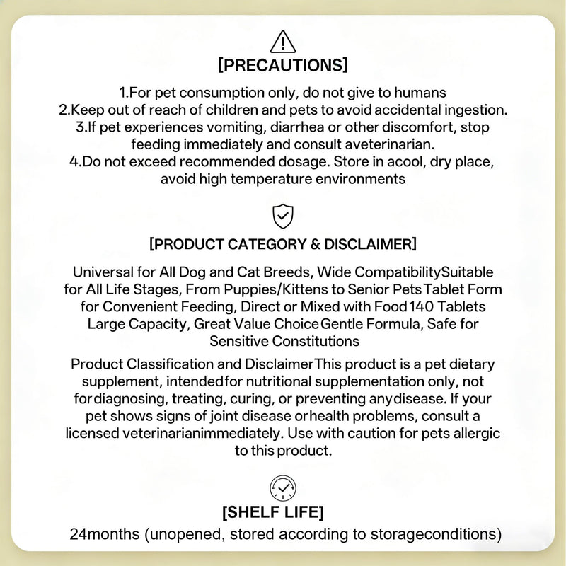 Joint Supplement for Dogs & Cats, Chondroitin Sulfate & Calcium Carbonate, Supports Hip, Joint & Bone Health, Chelated Trace Minerals for Skin & Coat, Meat Formula for All Breeds, 140 Chewable Tablets