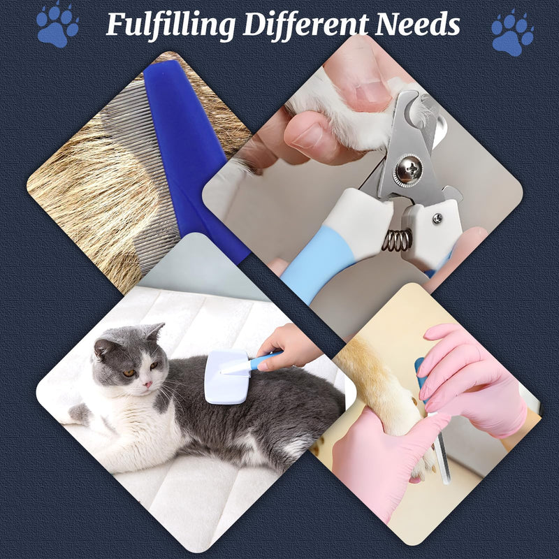QGGTQG Rabbit Grooming Set 8 Piece Small Animal Grooming Set with Pet Trimmer, Nail Clippers, File, Pet Massage, Bath Glove, Flea Comb for Cats, Puppies, Rabbits, Hamsters (Blue) Blue - BeesActive Australia
