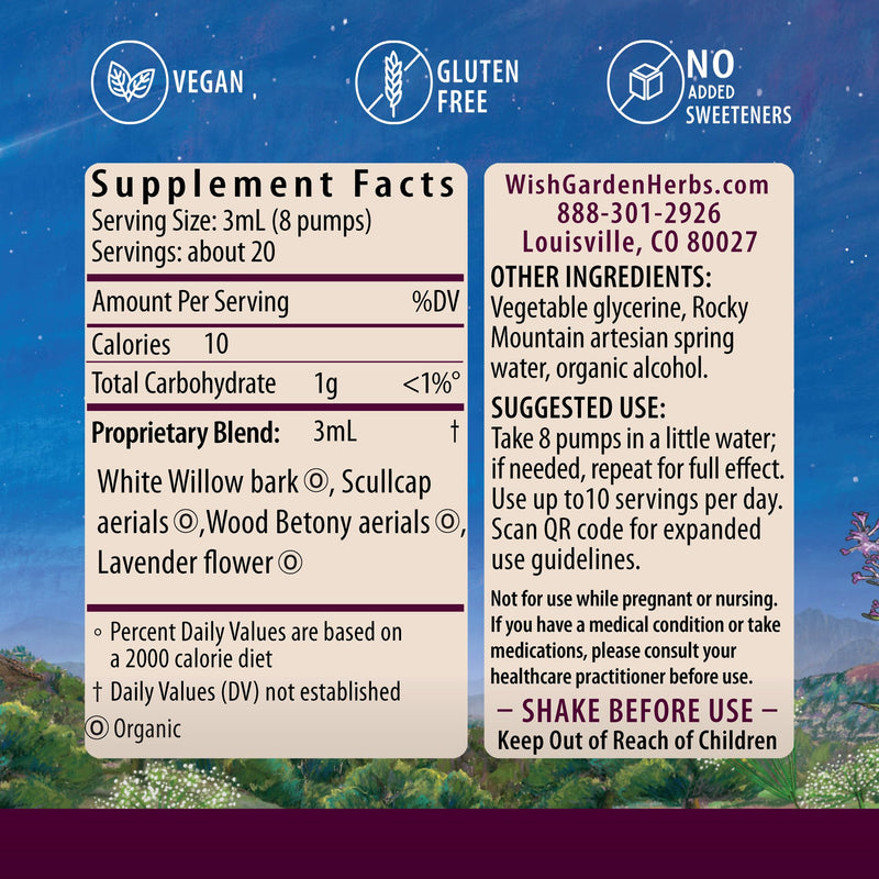 WishGarden Herbs Cranial Comfort, Tension & Headache Relief Tincture, 4oz | White Willow Bark, Skullcap, Wood Betony & Lavender, Natural Muscle Relaxer, USDA Organic, Non-GMO, Vegan 4 Fl Oz (Pack of 1)